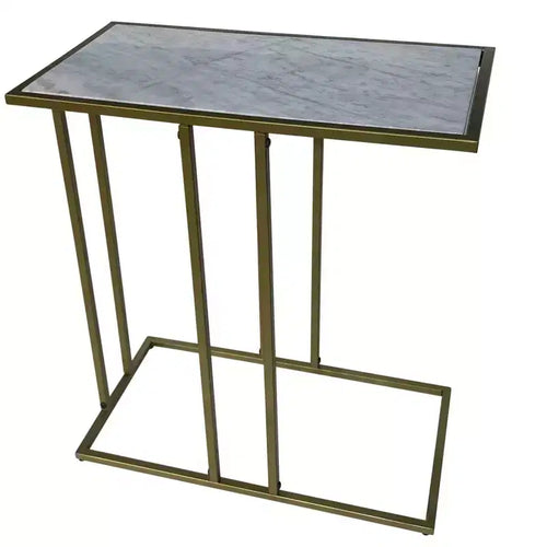 HomeRoots 26 White and Antiqued Gold Marble and Iron Frame End Table