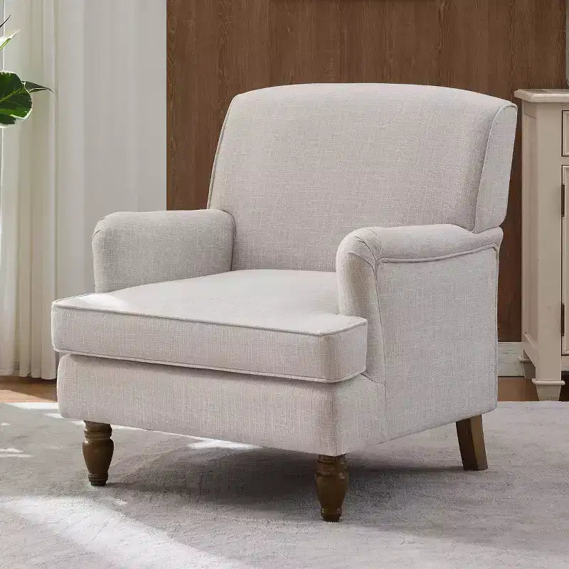 Bestier Vintage Accent Chair, Upholstered Linen Fabric Armchair with Solid Wood Legs, Single Sofa Reading Chair for Living Room, Bedroom, Beige