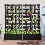 MAYEERTY 72x35x16 Inch Black Metal Rectangular Planter Box with Trellis for Street, Patio, Garden and Outdoor Decor