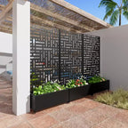 Macetero rectangular de metal negro de 72x35x16 pulgadas con celosía para calle, patio, jardín y decoración exterior