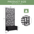 Macetero rectangular de metal negro de 72x35x16 pulgadas con celosía para calle, patio, jardín y decoración exterior