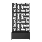 Macetero rectangular de metal negro de 72x35x16 pulgadas con celosía para calle, patio, jardín y decoración exterior