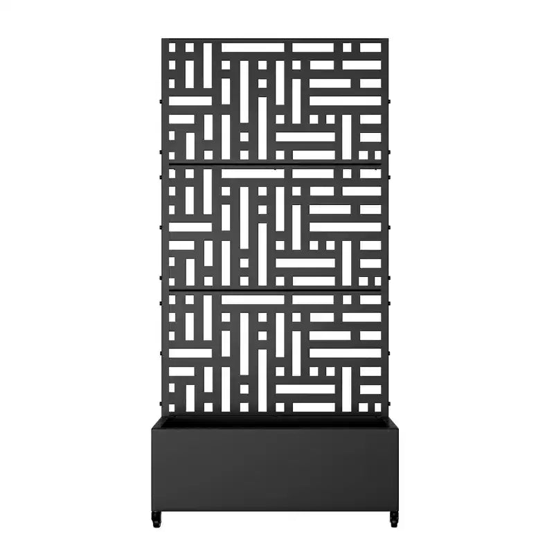 Macetero rectangular de metal negro de 72x35x16 pulgadas con celosía para calle, patio, jardín y decoración exterior
