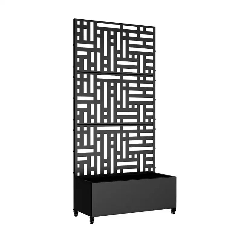 Macetero rectangular de metal negro de 72x35x16 pulgadas con celosía para calle, patio, jardín y decoración exterior