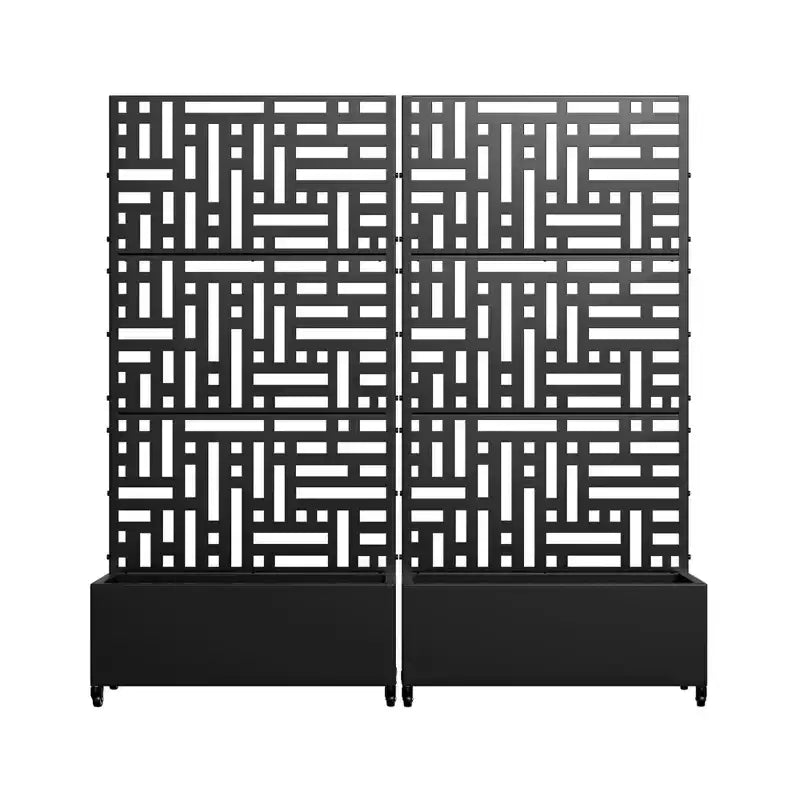Macetero rectangular de metal negro de 72x35x16 pulgadas con celosía para calle, patio, jardín y decoración exterior