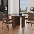 PexFix 46 Round Dining Table Kitchen Table for 4 with Arc-Shaped Edge Top and Fluted Pedestal Legs for Living Room Dining Room Coffee Office Walnut