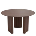 Mesa de comedor redonda de 46" para 4 personas con tablero de borde arqueado y patas de pedestal estriadas para sala de estar, comedor, café, oficina, nogal