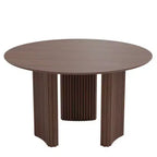 Mesa de comedor redonda de 46" para 4 personas con tablero de borde arqueado y patas de pedestal estriadas para sala de estar, comedor, café, oficina, nogal
