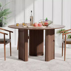 Mesa de comedor redonda de 46" para 4 personas con tablero de borde arqueado y patas de pedestal estriadas para sala de estar, comedor, café, oficina, nogal