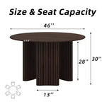 Mesa de comedor redonda de 46" para 4 personas con tablero de borde arqueado y patas de pedestal estriadas para sala de estar, comedor, café, oficina, nogal