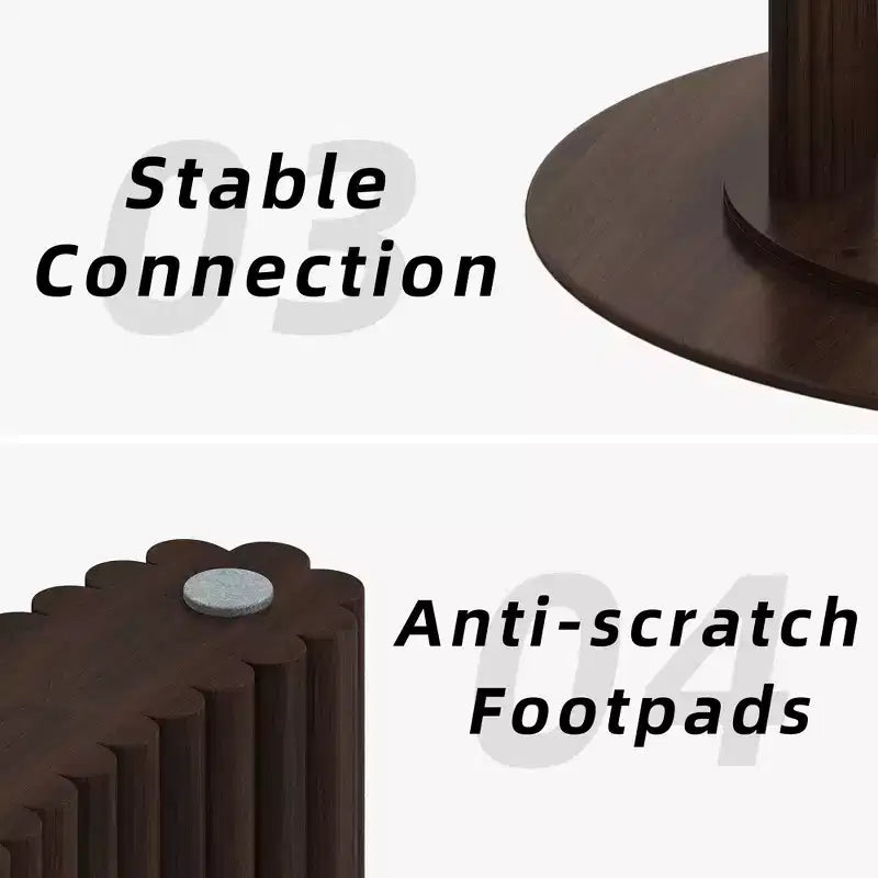 Mesa de comedor redonda de 46" para 4 personas con tablero de borde arqueado y patas de pedestal estriadas para sala de estar, comedor, café, oficina, nogal