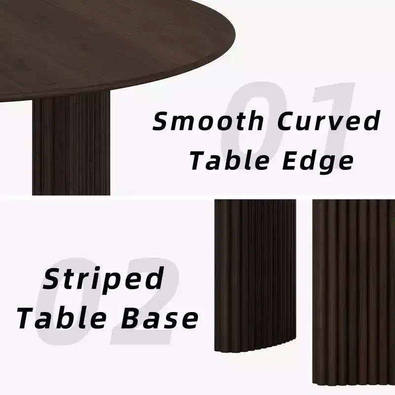 Mesa de comedor redonda de 46" para 4 personas con tablero de borde arqueado y patas de pedestal estriadas para sala de estar, comedor, café, oficina, nogal