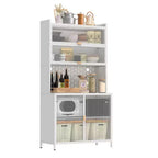Armario alto con diseño antivuelco, Armario despensa con 6 puertas abatibles de nivel y tablero perforado, Armario para cocina, comedor, sala de estar