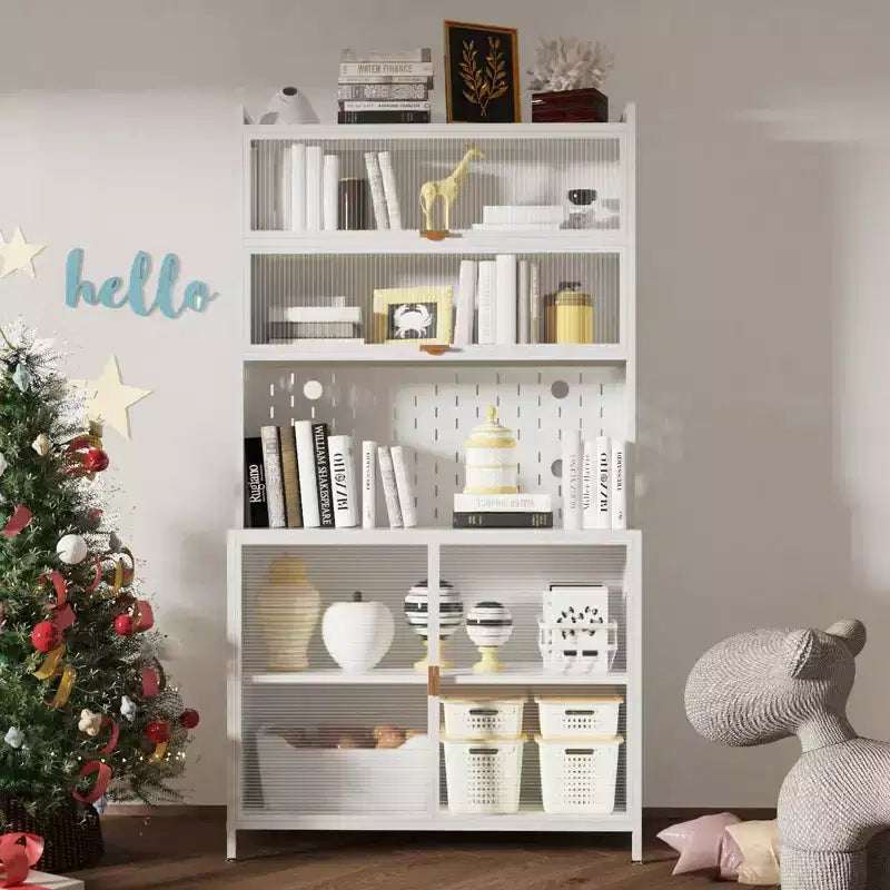 Okak Tall Cabinet with Anti-Tip Design, Pantry Cabinet with 6 Level Flip Doors and Pegboard, Cabinet for Kitchen, Dining Room, Living Room