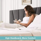 Estructura de cama Twin/Full/Queen/King con cabecero ajustable, plataforma tapizada en lino con fuertes listones de madera