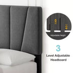 Estructura de cama Twin/Full/Queen/King con cabecero ajustable, plataforma tapizada en lino con fuertes listones de madera