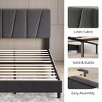 Estructura de cama Twin/Full/Queen/King con cabecero ajustable, plataforma tapizada en lino con fuertes listones de madera