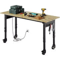 Adjustable Heavy Duty Wood Top Tool Bench Work Bench, 60'' Workbench with Power Outlet