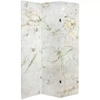 6" Double Sided Flowers Canvas Room Divider Ivory - Oriental Furniture: Adjustable 3-Panel, Spruce Wood Frame