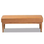 Banco de comedor de madera tapizado en piel sintética de mediados de siglo Nogal/Marrón