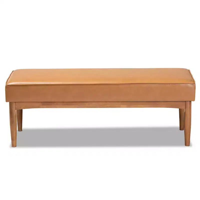 Banco de comedor de madera tapizado en piel sintética de mediados de siglo Nogal/Marrón