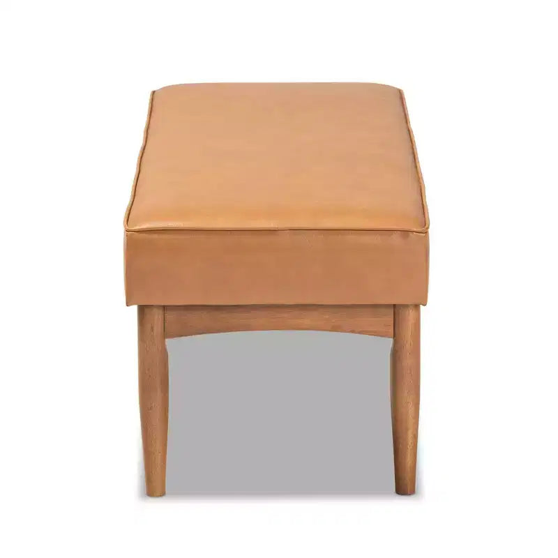 Banco de comedor de madera tapizado en piel sintética de mediados de siglo Nogal/Marrón
