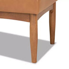 Banco de comedor de madera tapizado en piel sintética de mediados de siglo Nogal/Marrón