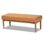 Banco de comedor de madera tapizado en piel sintética de mediados de siglo Nogal/Marrón