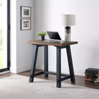 Escritorio Pequeño Adam de Madera Maciza de 32" Rústico Natural: Patas de Caballete Industriales, Superficie de Pino
