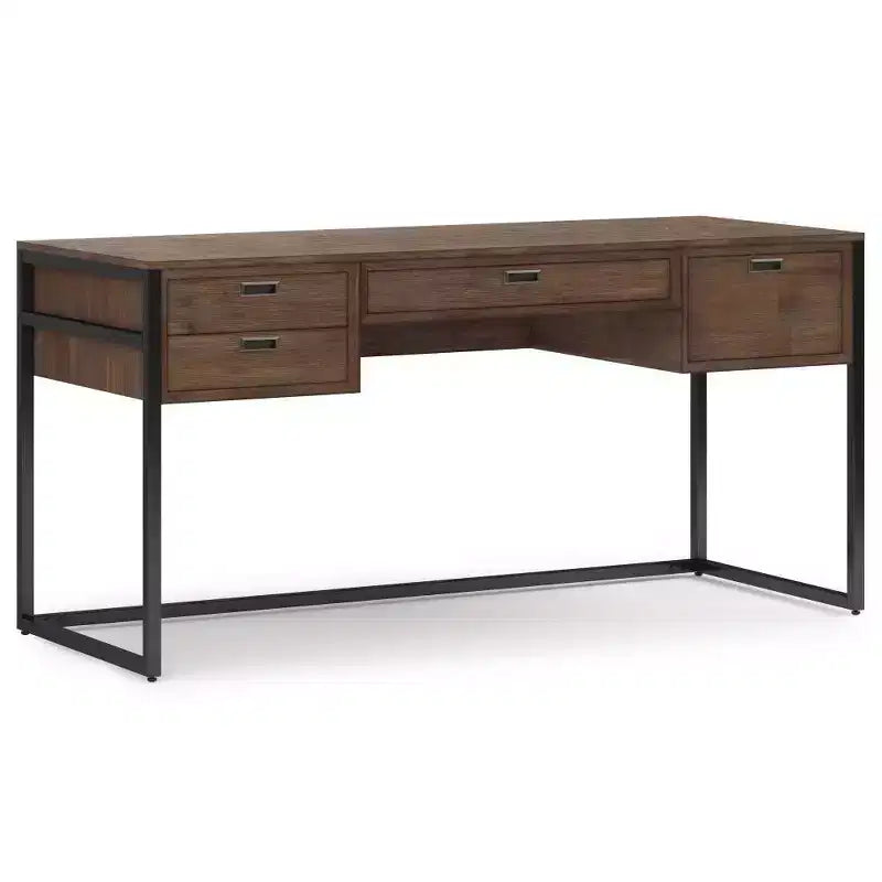 WyndenHall Brandt Desk Rustic Natural Aged Brown: Office Furniture with Bronze Hardware, Plywood & Metal Frame