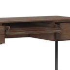 Escritorio Brandt Rústico Marrón Natural Envejecido: Muebles de Oficina con Herrajes de Bronce, Contrachapado y Estructura de Metal