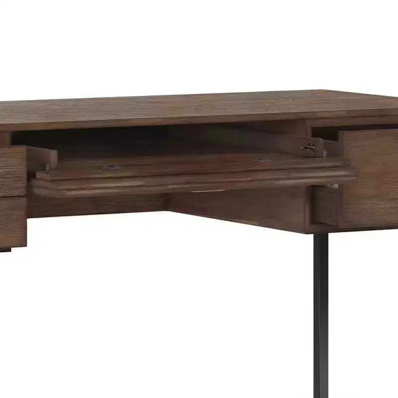 Escritorio Brandt Rústico Marrón Natural Envejecido: Muebles de Oficina con Herrajes de Bronce, Contrachapado y Estructura de Metal