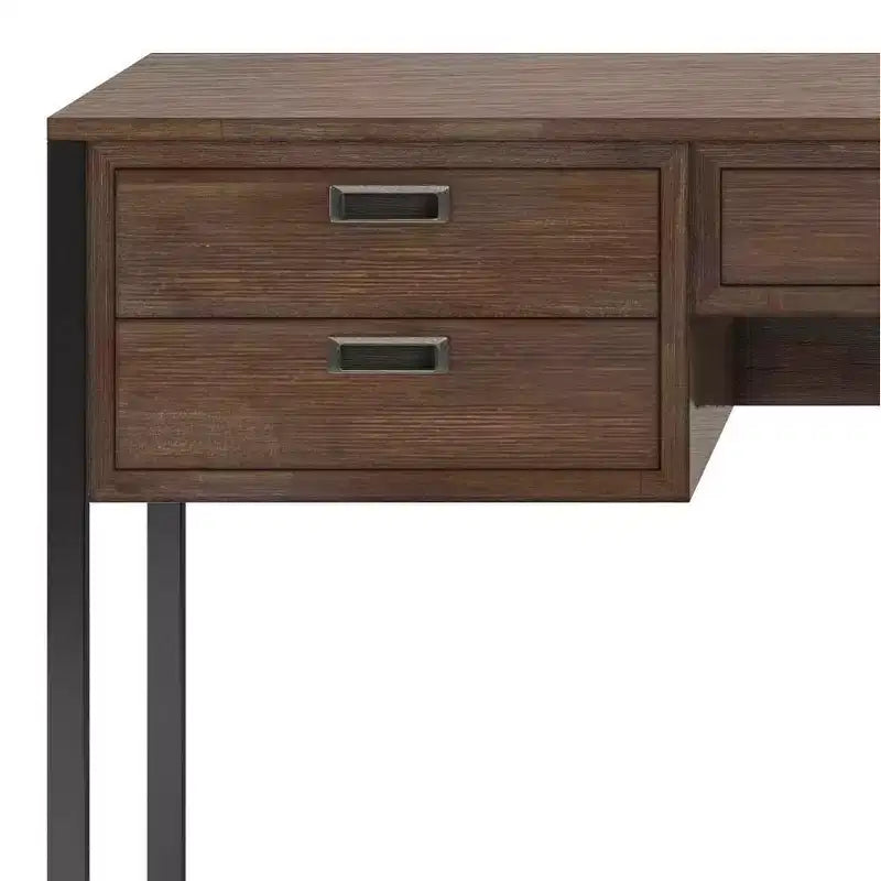 Escritorio Brandt Rústico Marrón Natural Envejecido: Muebles de Oficina con Herrajes de Bronce, Contrachapado y Estructura de Metal