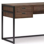 Escritorio Brandt Rústico Marrón Natural Envejecido: Muebles de Oficina con Herrajes de Bronce, Contrachapado y Estructura de Metal