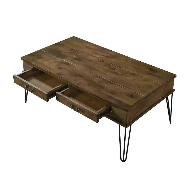 Dubon 2 Drawer Coffee Table Rustic Oak - HOMES: Inside + Out: Antique Hardware, Farmhouse Style, Metal Hairpin Legs