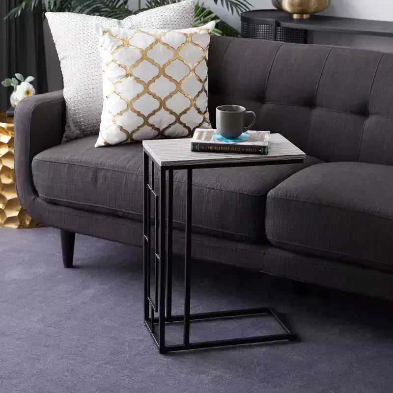 Mesa auxiliar contemporánea de metal y madera gris
