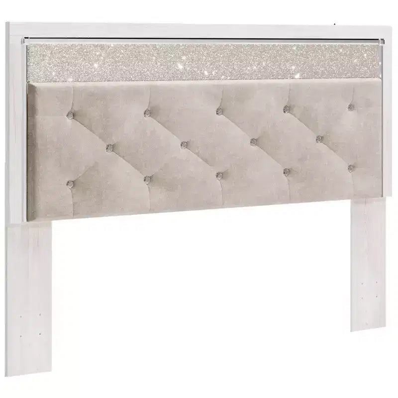 King/California King Altyra Upholstered Panel Headboard White: Chrome Accents, LED Lighting - Signature Design by Ashley