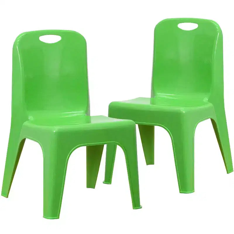 Paquete de 2 sillas escolares de plástico apilables con asa de transporte y 11 alturas de asiento