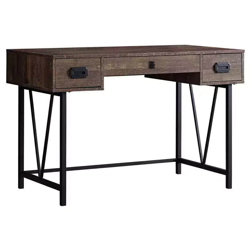 Mesa para laptop con cajones - Estilo industrial - Patas de metal, escritorio para computadora para casa y oficina, 122 cm de largo, aspecto de madera recuperada marrón