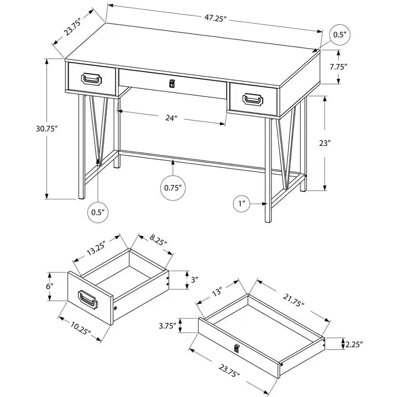 Mesa para laptop con cajones - Estilo industrial - Patas de metal, escritorio para computadora para casa y oficina, 122 cm de largo, aspecto de madera recuperada marrón